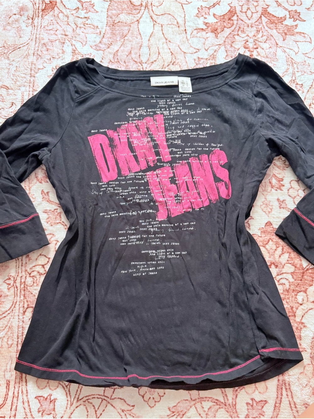 DKNY Black Long-Sleeve Tee with Pink Logo